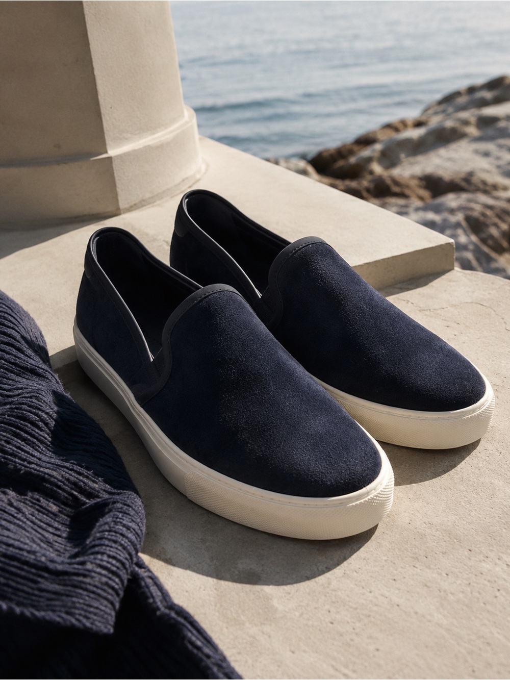 Vince Navy Suede Slip-On Shoes